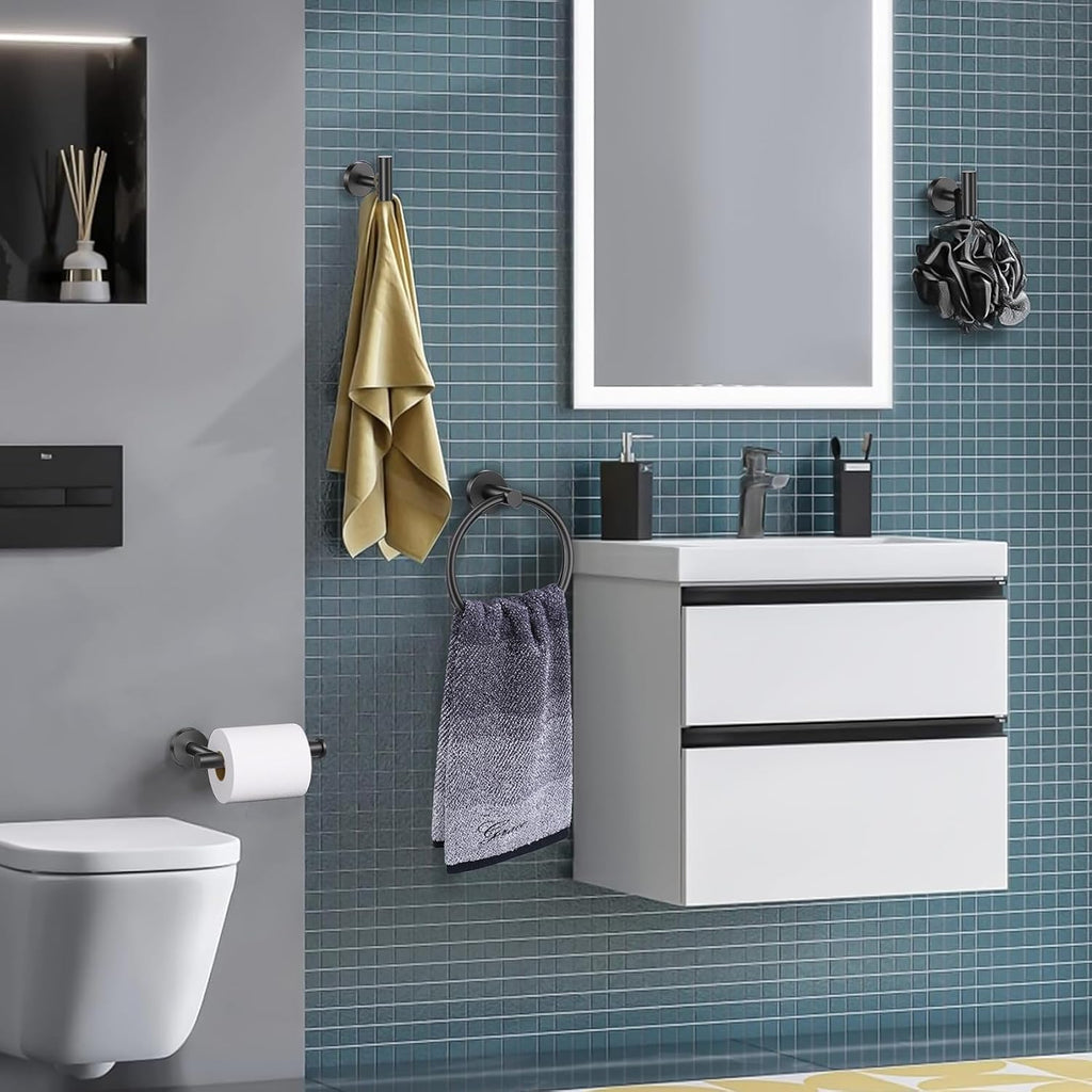 Bathroom Hardware Set, 4-Piece Towel Bar Set Include Toilet Paper Holder,Towel Ring and 2 Towel Hooks Stainless Steel
