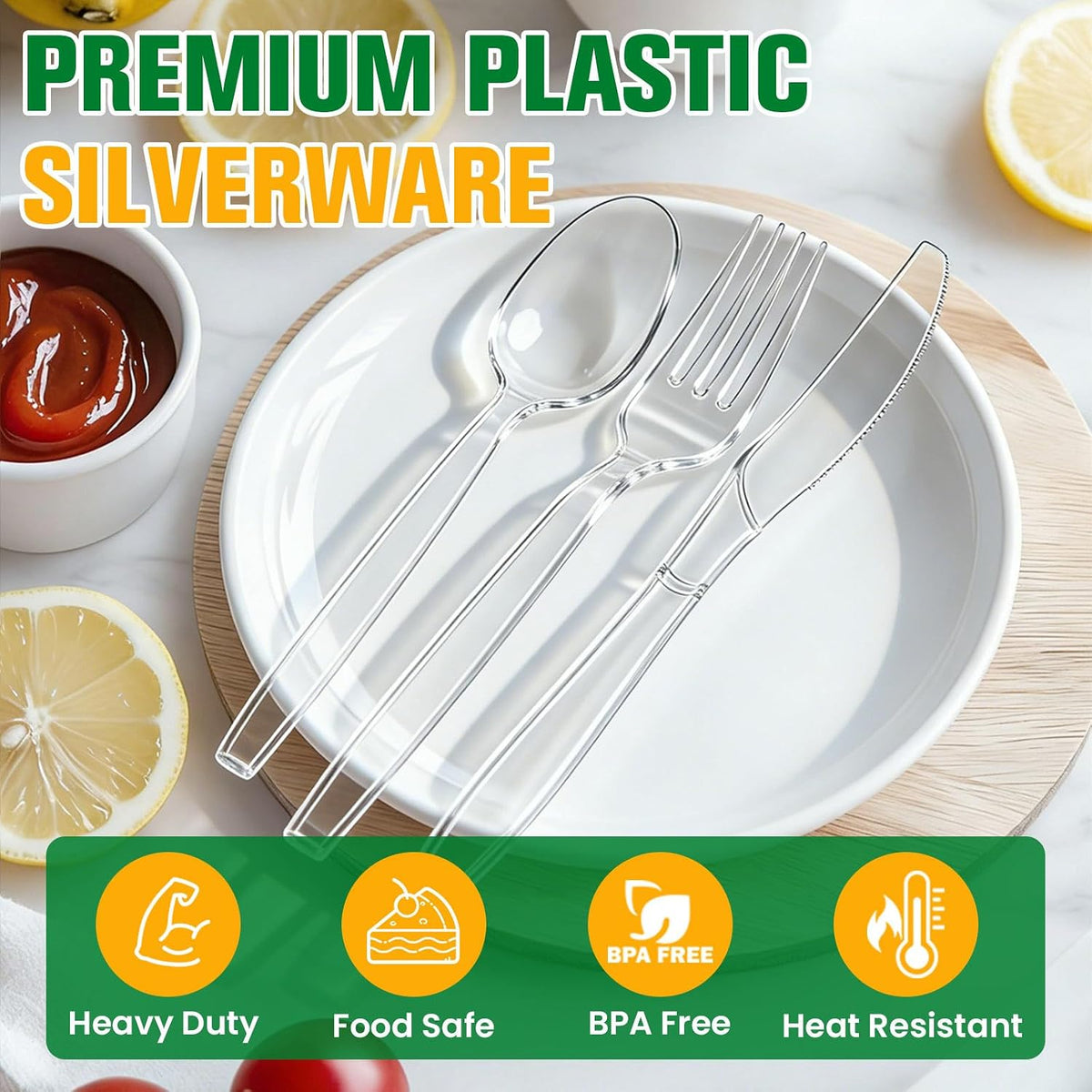 1200 Count Plastic Silverware Heavy Duty, 500 Forks, 500 Spoons, 200 Knives