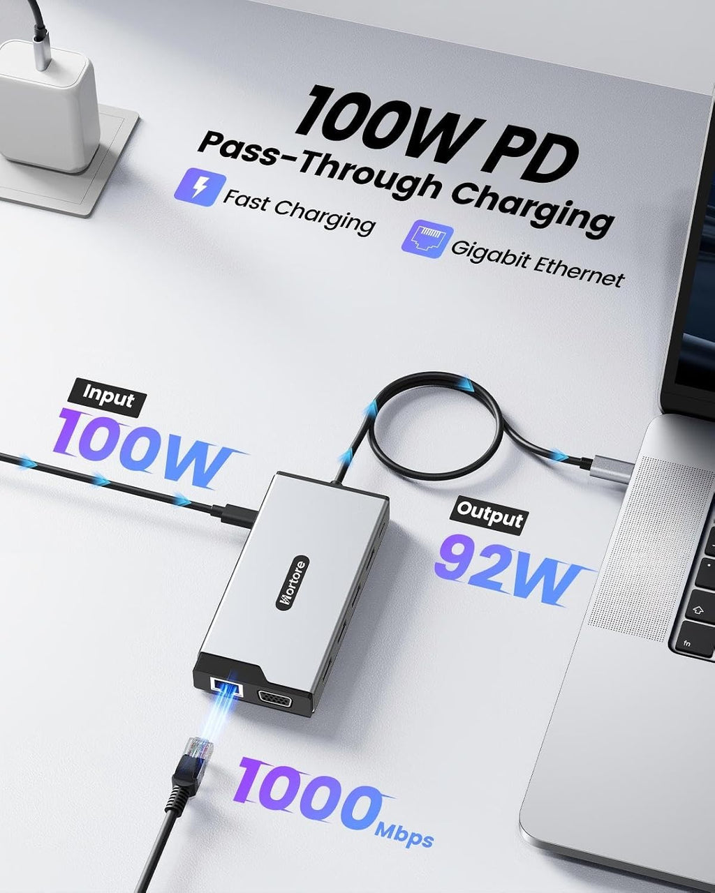 Docking Station USB C Hub Multiport Adapter Triple Display | 12-in-1 hub with 2 HDMI,1 VGA, RJ45,100W PD,USB A&C 3.0