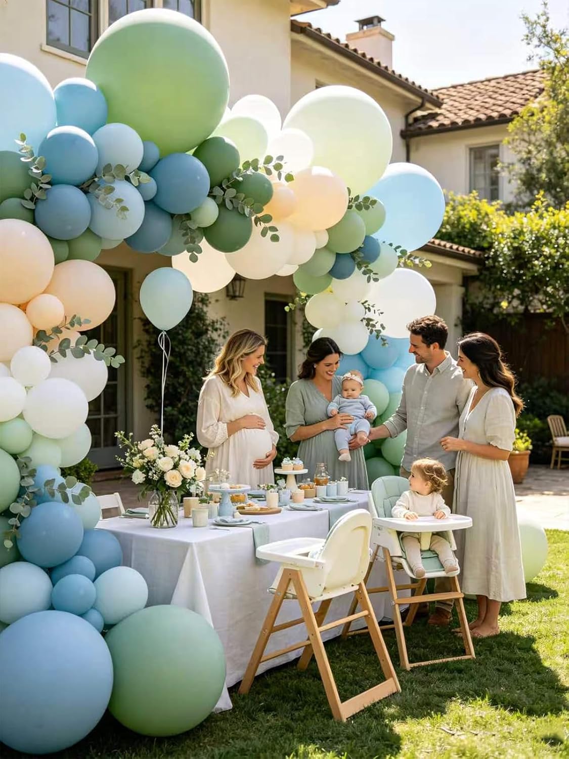 Dusty Blue Sage Green Balloon Arch Kit 120pcs Thick Latex Sand White Fog Blue Balloons Different Sizes 18 12 10 5