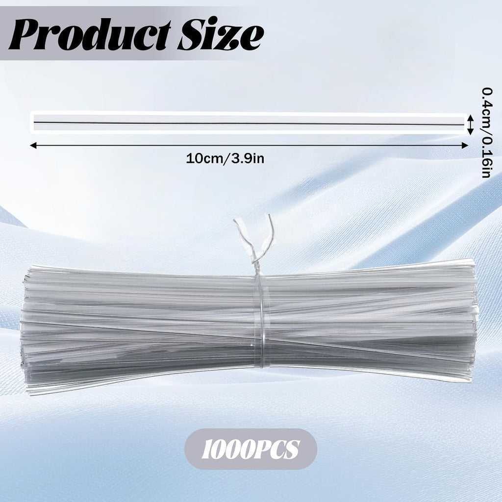 1000 Pcs Clear Twist Ties, 4 Inch Metal Wire Twists Tie Reusable Plastic Twist Ties for Plastic Bags Bread Coffee
