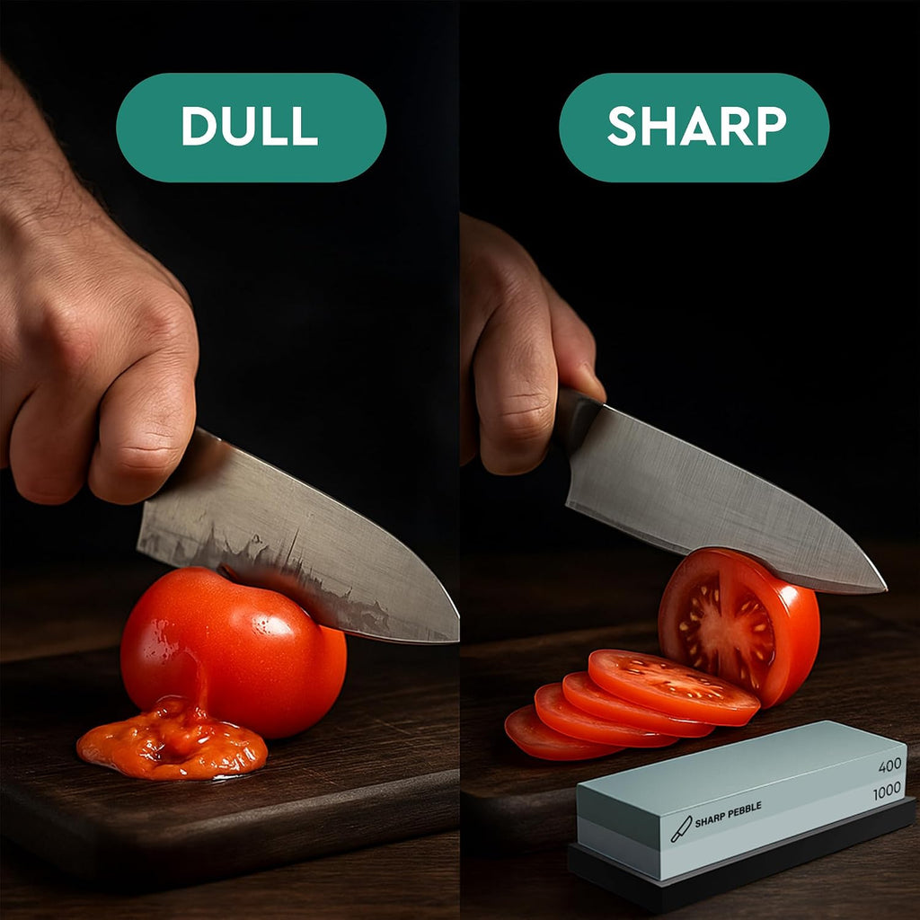 Whetstone Knife Sharpening Stone Kit - 2 Sided 400/1000 Grit | Razor Sharp Edges at Home - Wet Stone Kitchen Knife