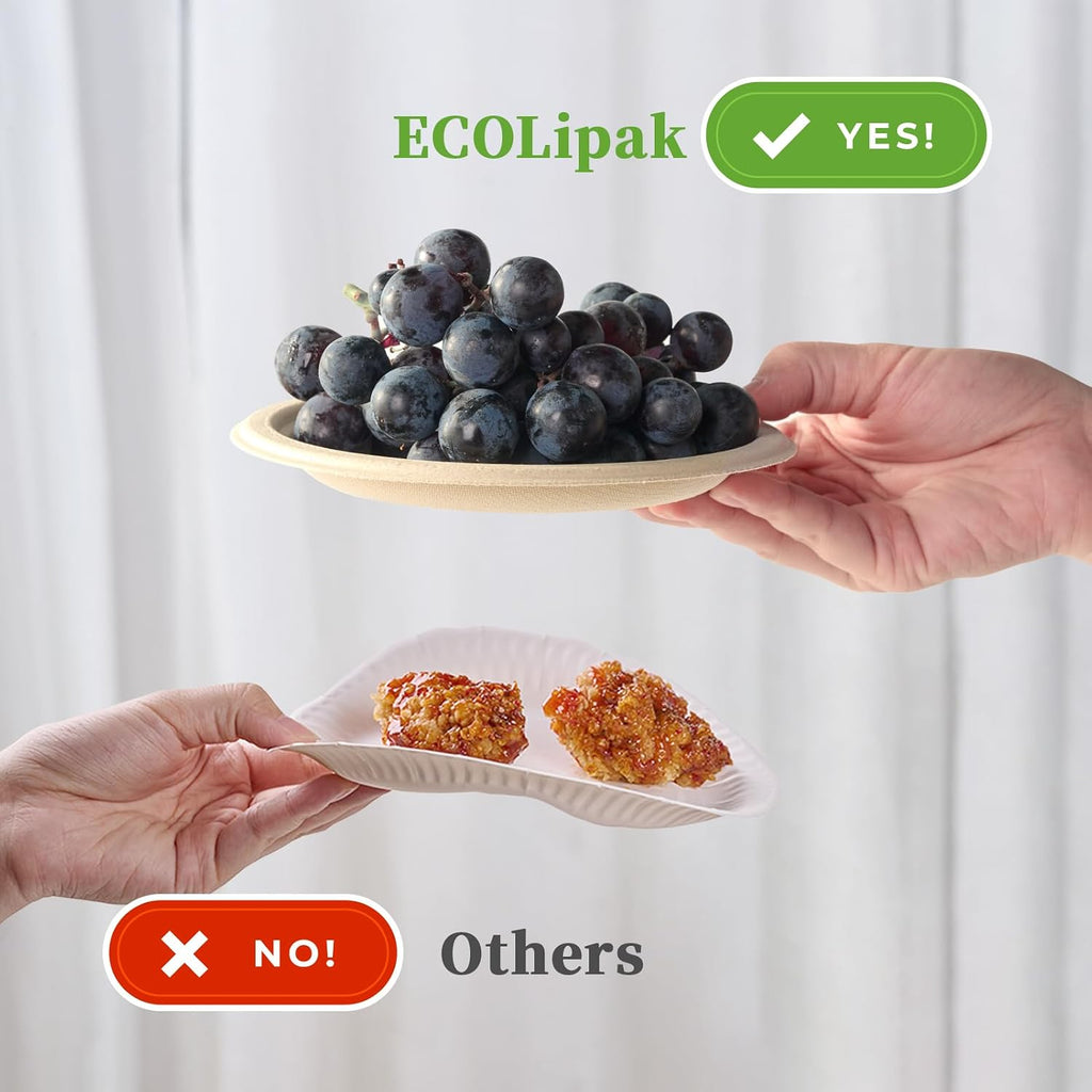 6 in 200 Pack Natural Disposable Compostable Dessert Paper Plates