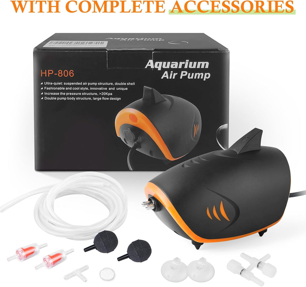 4W 110GPH Powerful Aquarium Air Pump, Quiet 2-outlets Aquarium Aerator, Adjustable Fish Tank Air Pump with