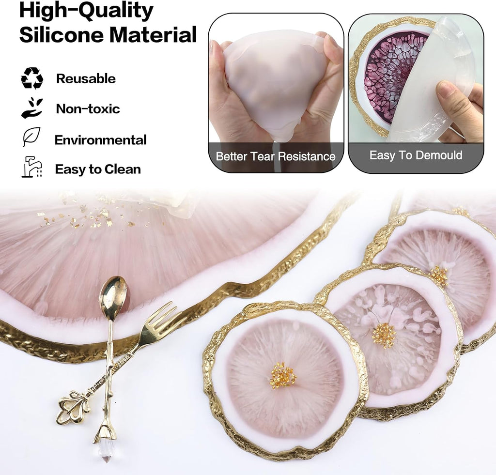 Resin Coaster Molds Silicone,4 Pcs Geode Irregular Edge Epoxy Coaster Molds for DIY Custom Coasters Resin Crafts Home
