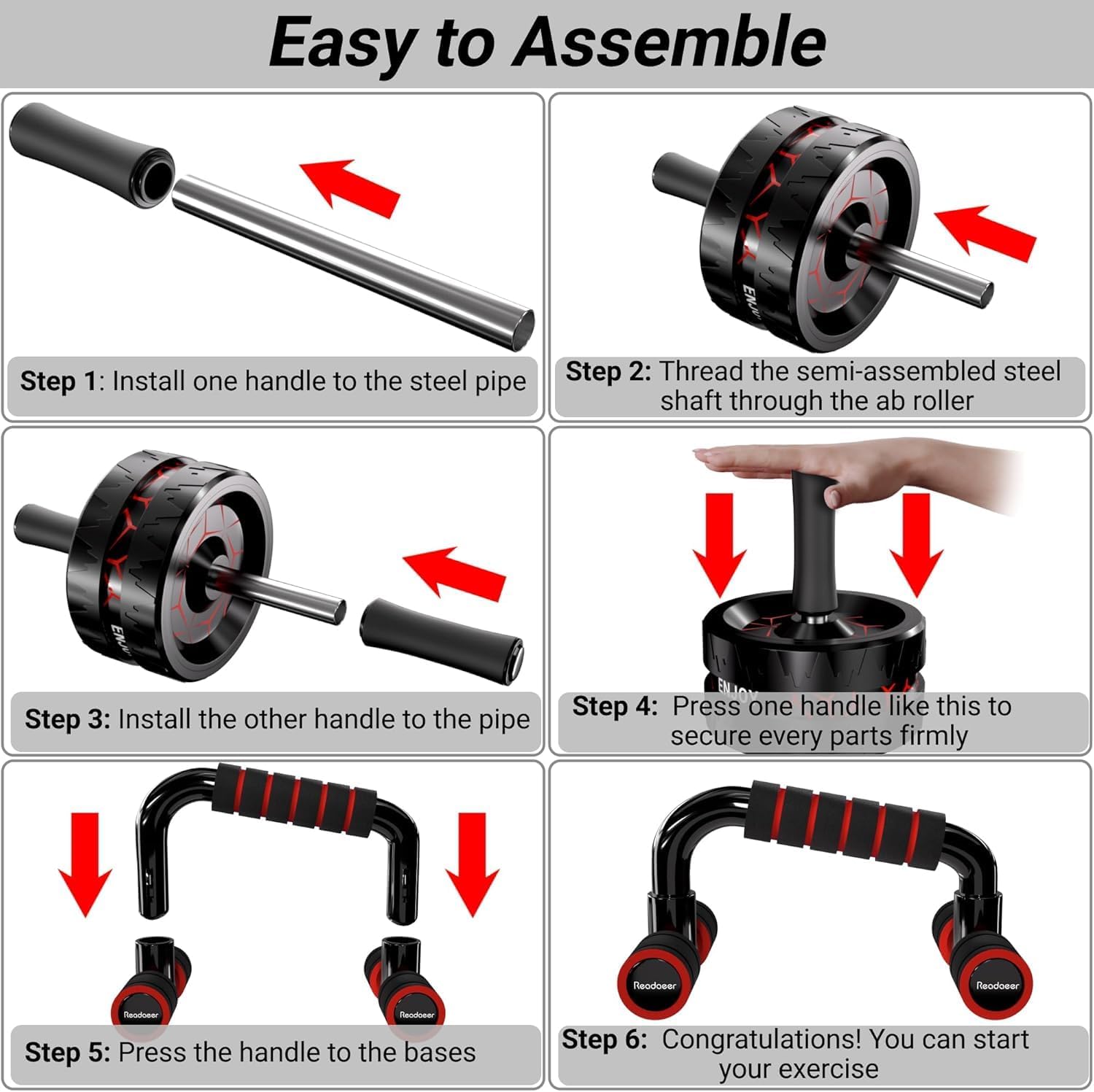 Ab Roller Wheel, Ab Exercise Wheels Kit with Ab Roller, Resistance Bands, Knee Mat, Jump Rope, Push-Up Bar