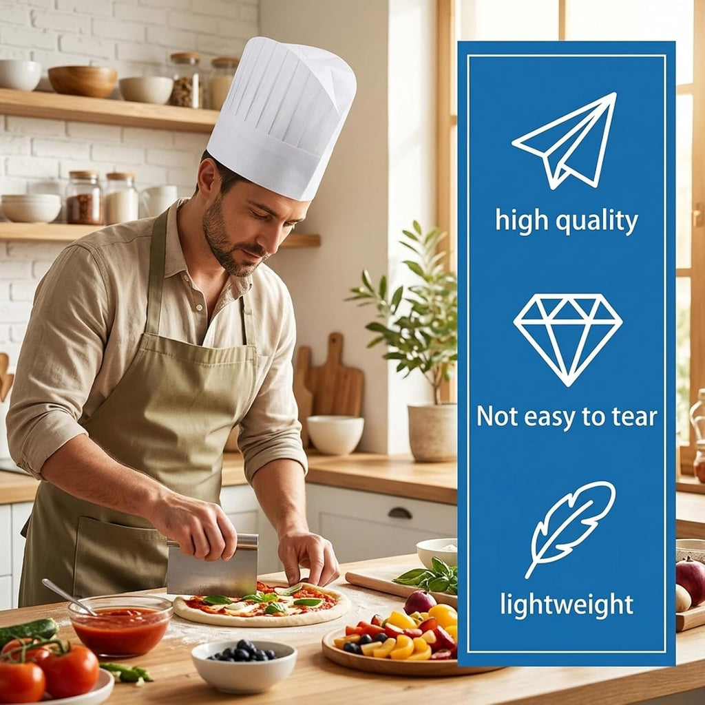 25 Count Chef Hat, Paper Chef Hats for Cooking Parties and Baking Classes, Non-Woven Disposable Chef Hats for Kitchen