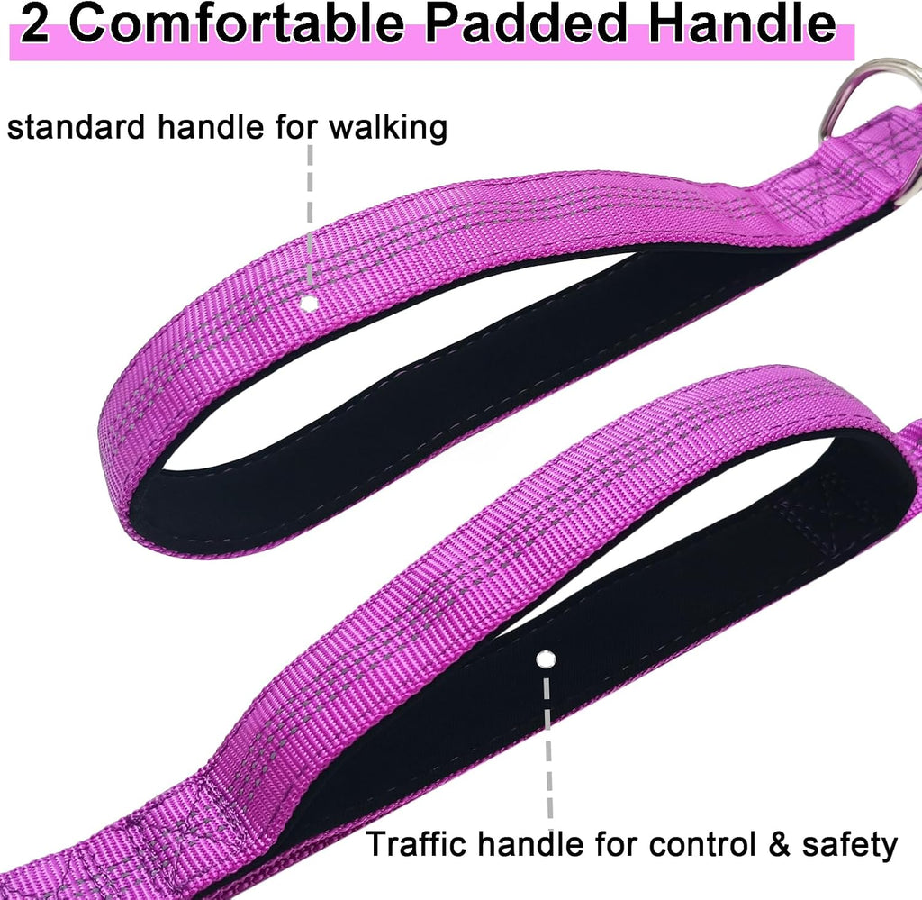 5FT Bungee Dog Leash with 2 Handles, Reflective Nylon Traffic Leash