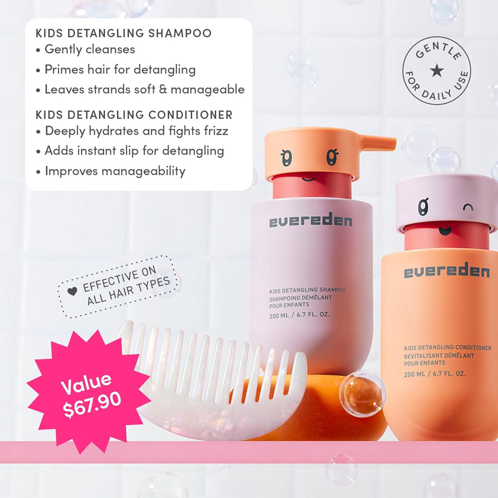 Kids Detangling Shampoo & Conditioner Set, Ages 3+ | Dermatologist-Tested, Gentle, No Silicones | With Plant Protein
