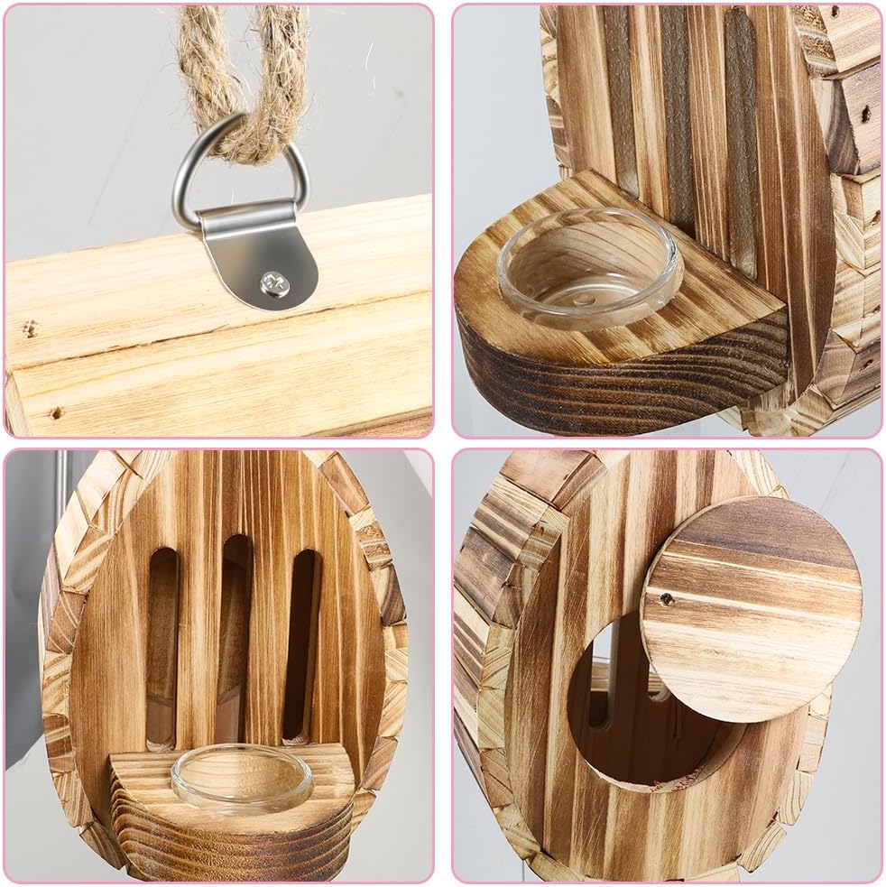 Butterfly House Wooden Habitat Natural Nesting Box Garden House with Feeder Hanging for Bee Butterfly Ladybirds for