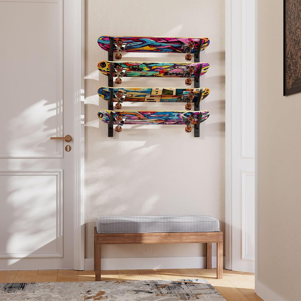 Skateboard Wall Mount, 6 Layer Skateboard Rack Holder, UHSD002B | Snowboard Wall Mount for Storage Longboard Deck