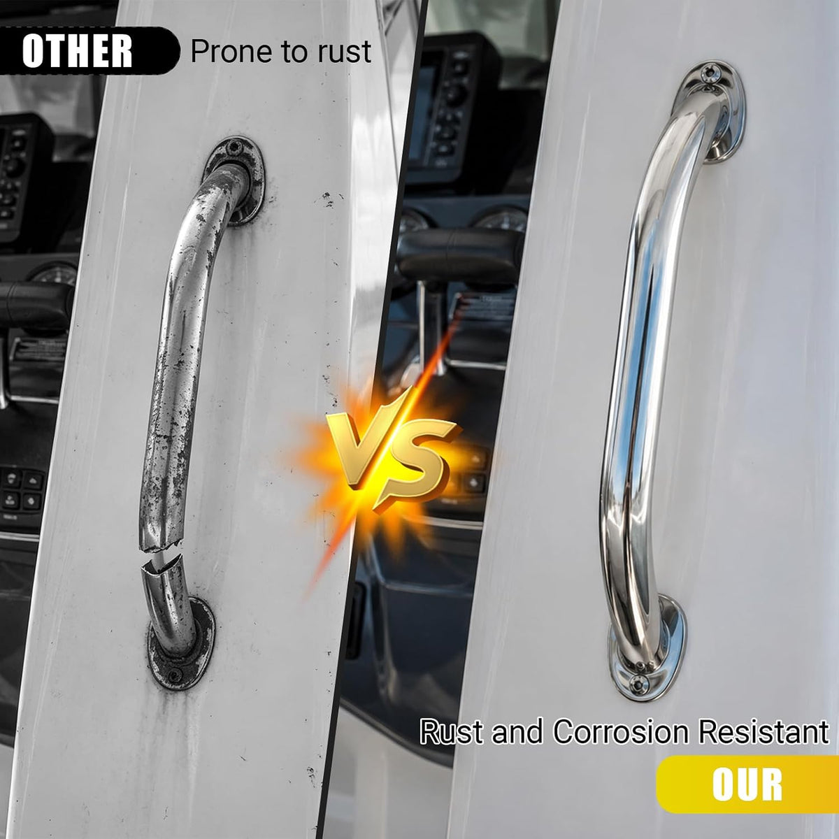 Boat Grab Handle 12" 316 Stainless Handrail 14" Hole to Hole