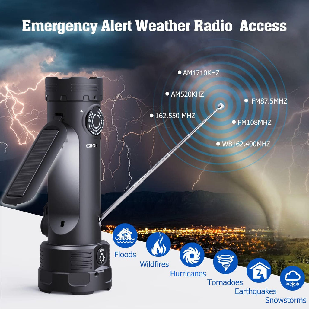 NOAA Emergency Weather Radio, Portable Solar Hand Crank Flashlight Radio | AM FM Battery Powered Radio with NOAA
