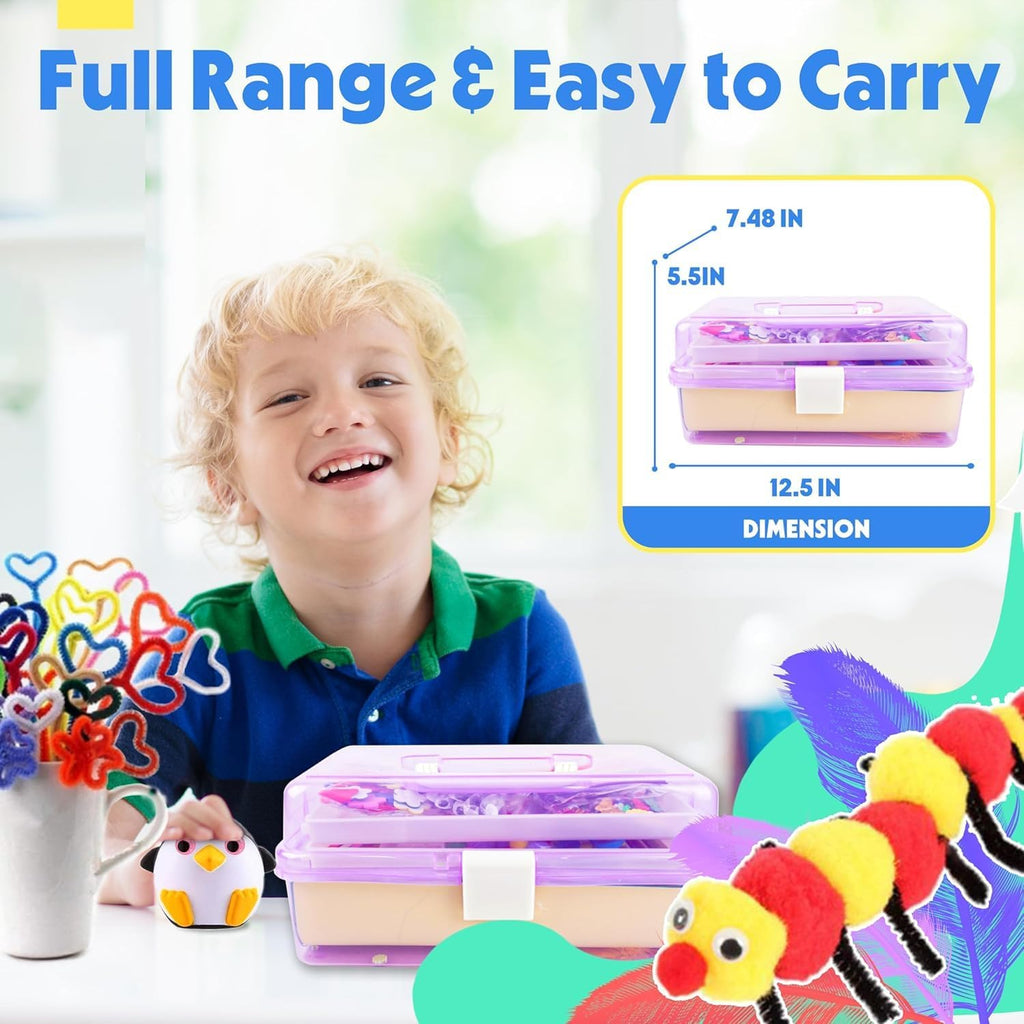 Arts Craft Supplies for Kids - 1000+ PCS Toddler DIY Craft Art Supply Set, Portable 3 Layered Folding Storage Box