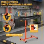 Adjustable Work Table, Mechanic Rolling Tool Tray Table, Orange