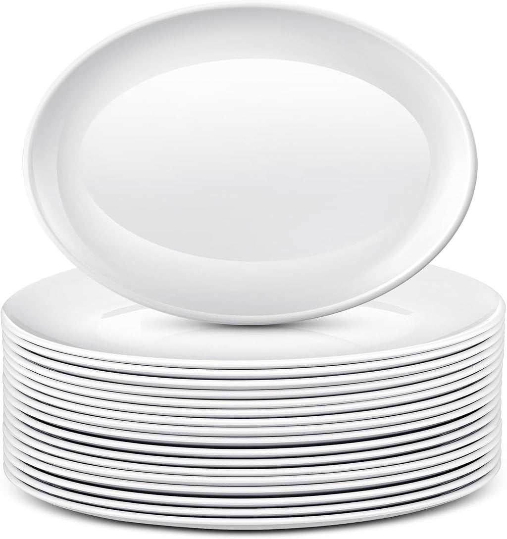 24 Pack 14" Large Serving Platters, Melamine Oval Plates Tray, White