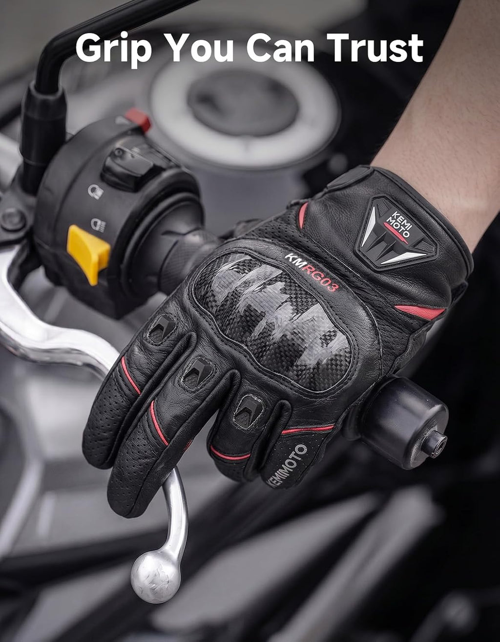 Sheepskin Leather Motorcycle Gloves for Men, Protective Motorcycle Gloves for Motocross Motorbike Dirt Bike Bicycle