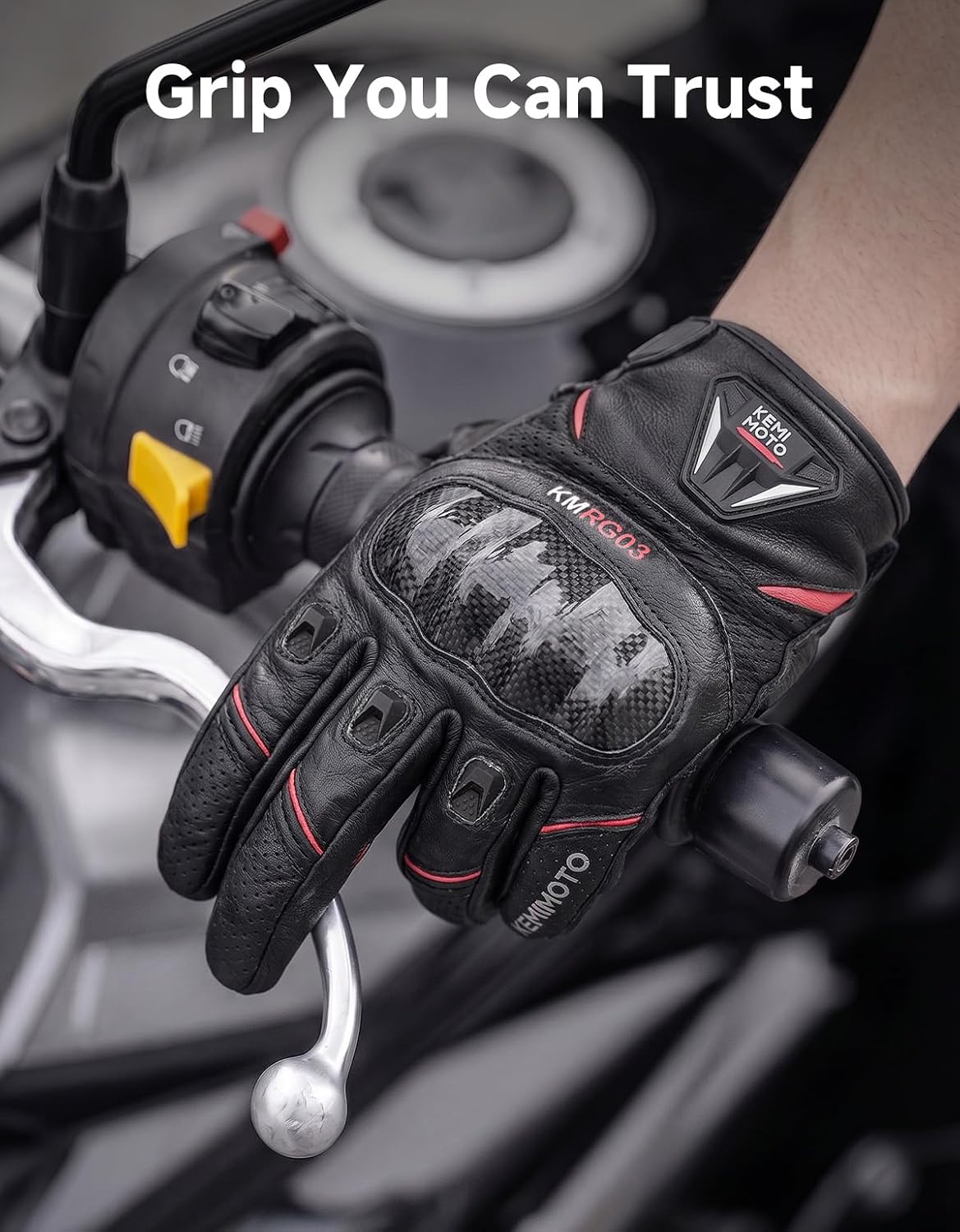 Sheepskin Leather Motorcycle Gloves for Men, Protective Motorcycle Gloves for Motocross Motorbike Dirt Bike Bicycle