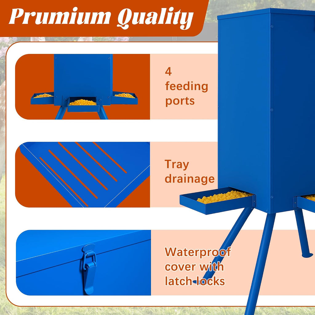 85lbs Deer Feeder,Weatherproof Deer Feeders with 4 Feeding Tray and 4-Leg Stand,Heavy Duty Metal Gravity Feeder for