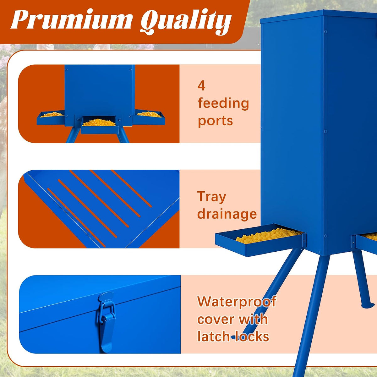 85lbs Deer Feeder,Weatherproof Deer Feeders with 4 Feeding Tray and 4-Leg Stand,Heavy Duty Metal Gravity Feeder for