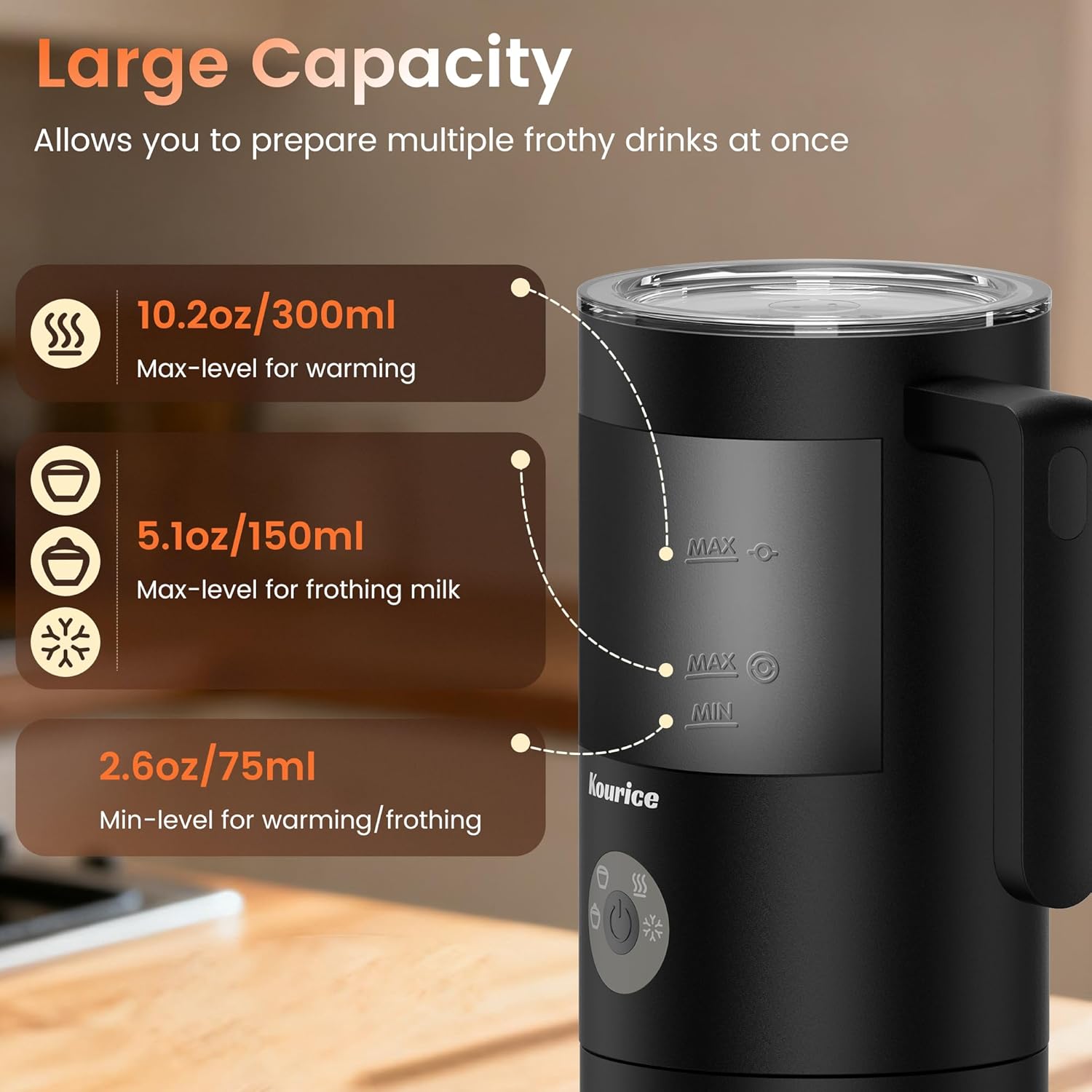 4-in-1 Electric Milk Frother & Steamer – Automatic Frother Machine, Barista-Style Hot & Cold Foam for Lattes