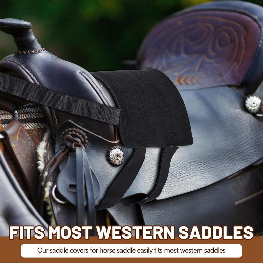 Western Anti Slip Grip Saddle Seat Cover Black Horse Saddle Cover with Adjustable 2 Elastic Leg Bands for Christmas