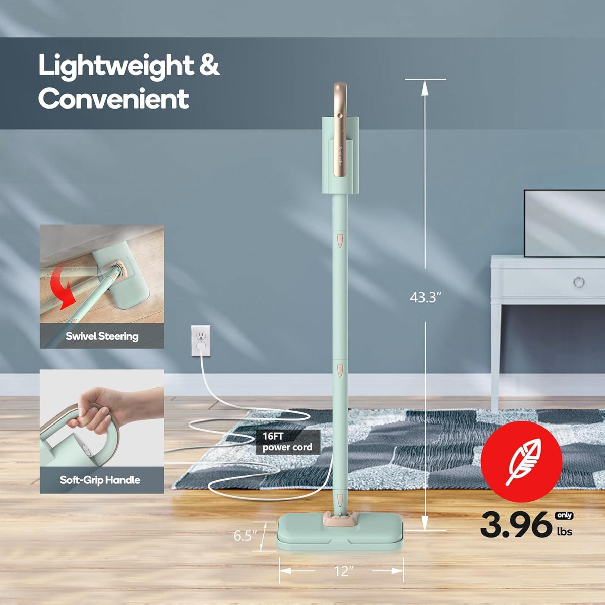 Steam Mop & Detachable Handheld Cleaner, 1200W Floor Steamer | 3 Adjustable Levels for Carpet Laminate Hardwood