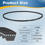 uxcell 2Pcs 3L380 Rubber V Belt, 38" Outer Circ x 0.37" Width x 0.22" Thick