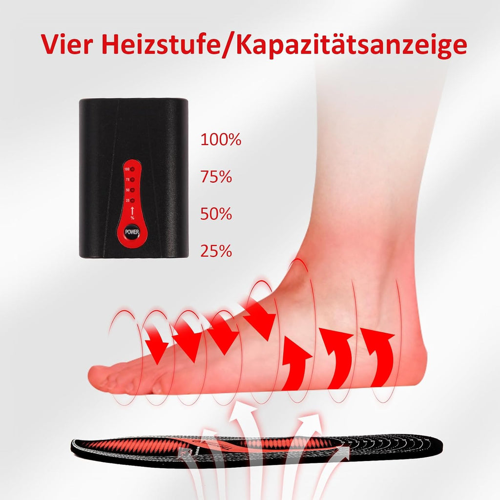 Electric Heated Insoles Foot Warmers Rechargeable Li-Ion Battery(4 Temperature Settings) Size 4.5-14, Far Infrared