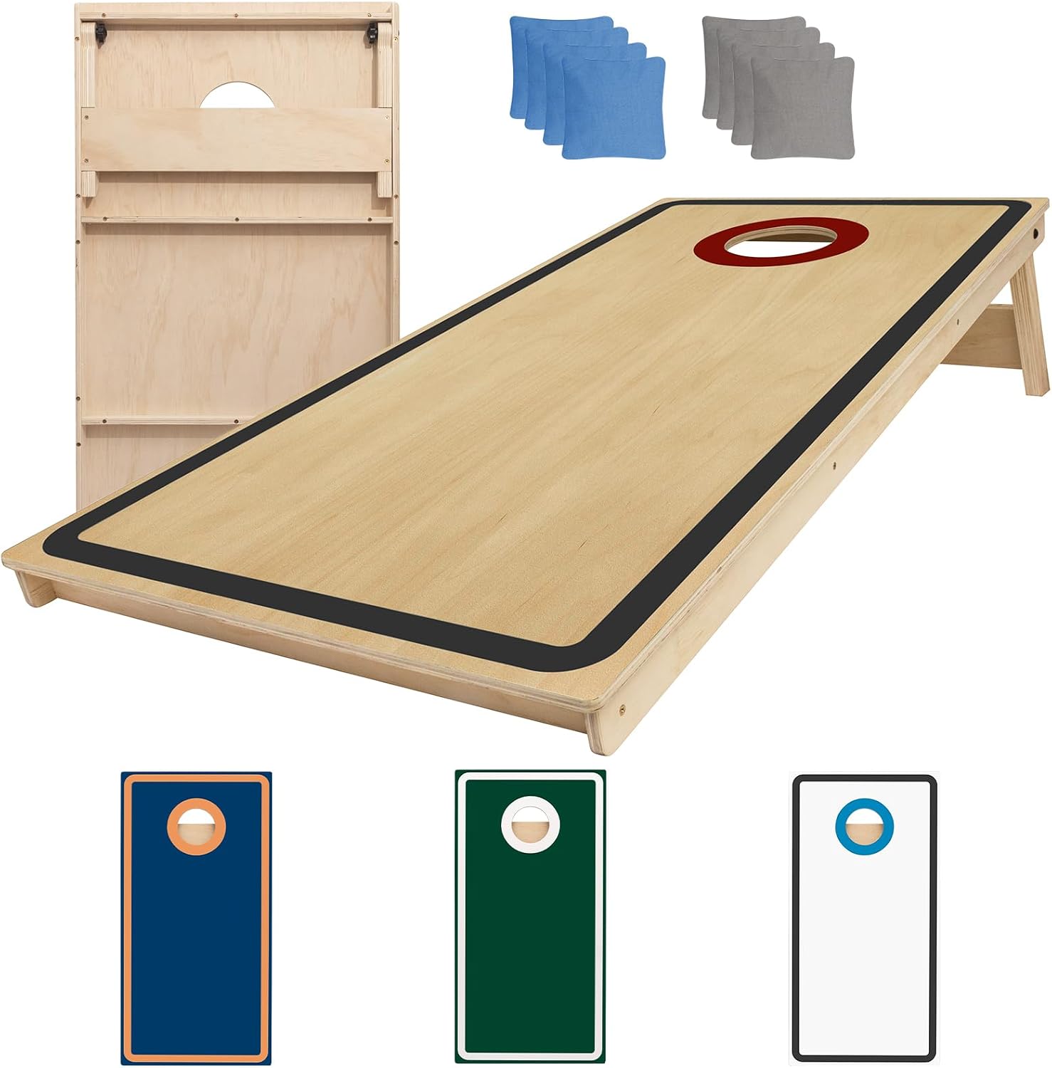 Cornhole Board Set - No Bounce,Regulation Size 4x2 ft,Made of 1/2" Pine Plywood,UV Printing Includes 8 Bean Bags and
