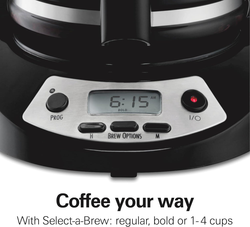 12 Cup Programmable Drip Coffee Maker | Regular & Bold Brew Options | Auto Pause and Pour | Glass Carafe | Black with