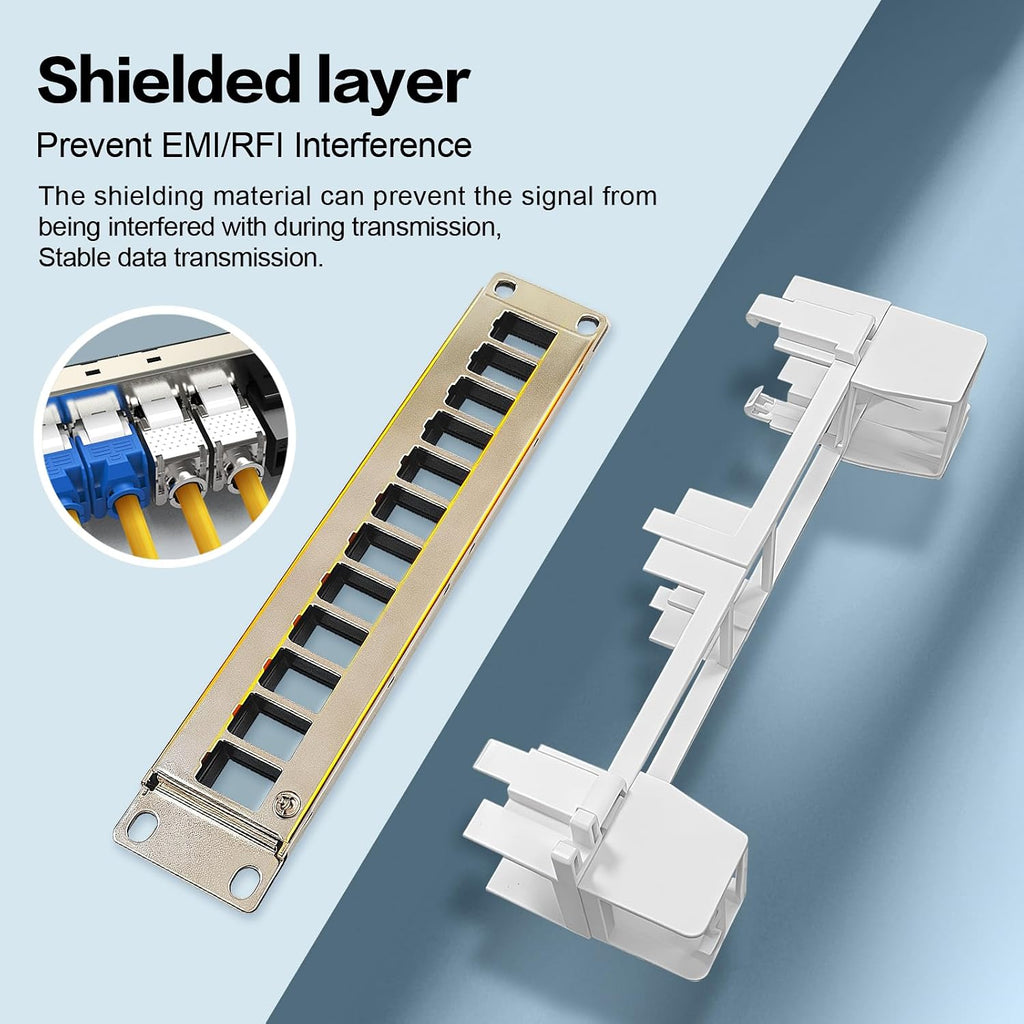 12 Port Blank Keystone Patch Panel Wall Mount 10inch with 89D Bracket Ethernet Patch Panel