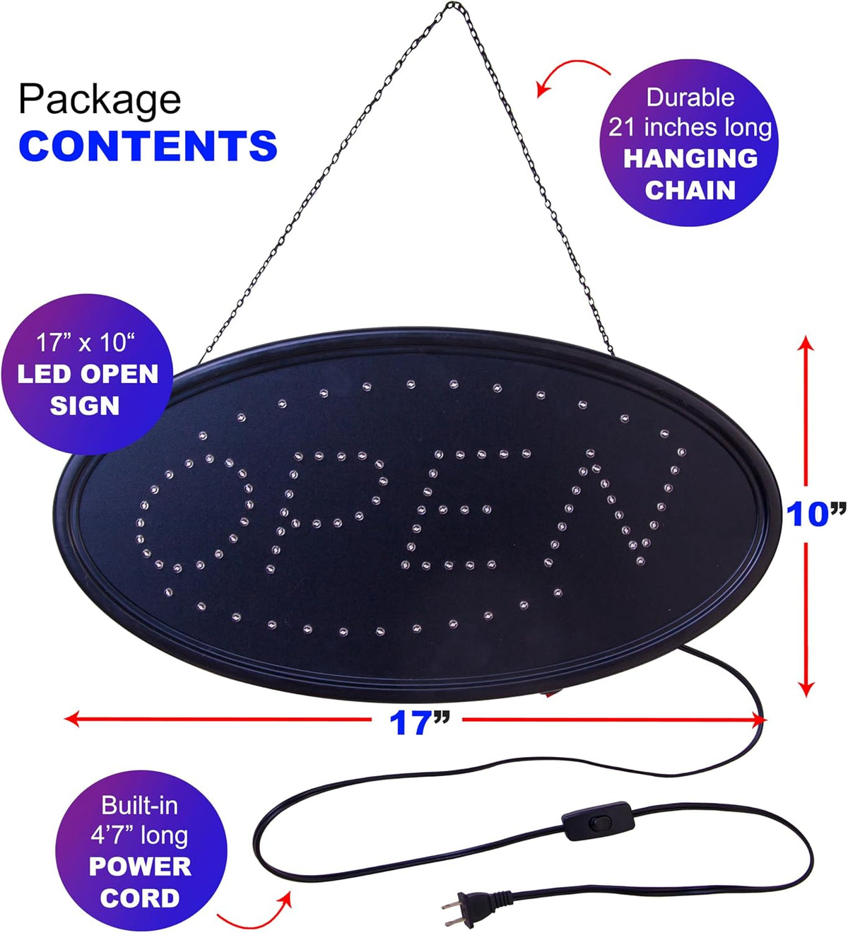 Open Sign for Business, Bright Oval Neon-Style LED Sign