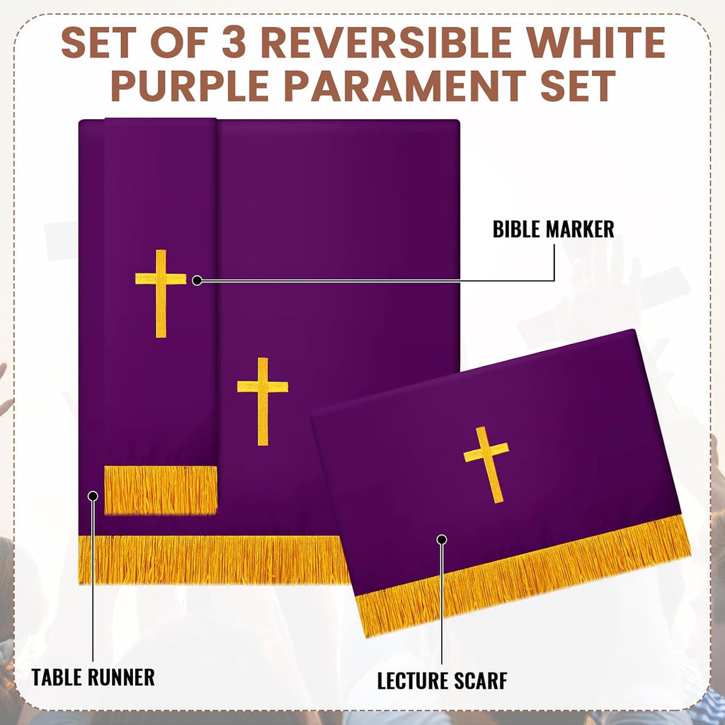 3 Set Parament Table Runner Altar Cloth Purple and White