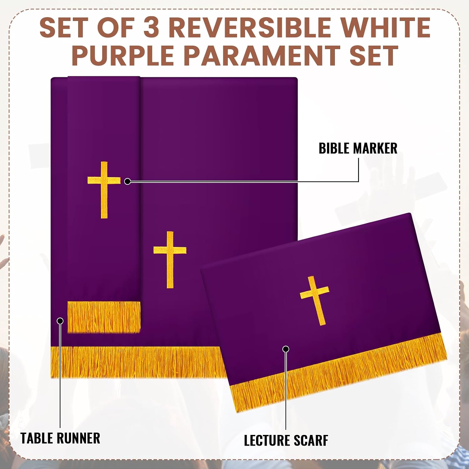 3 Set Parament Table Runner Altar Cloth Purple and White