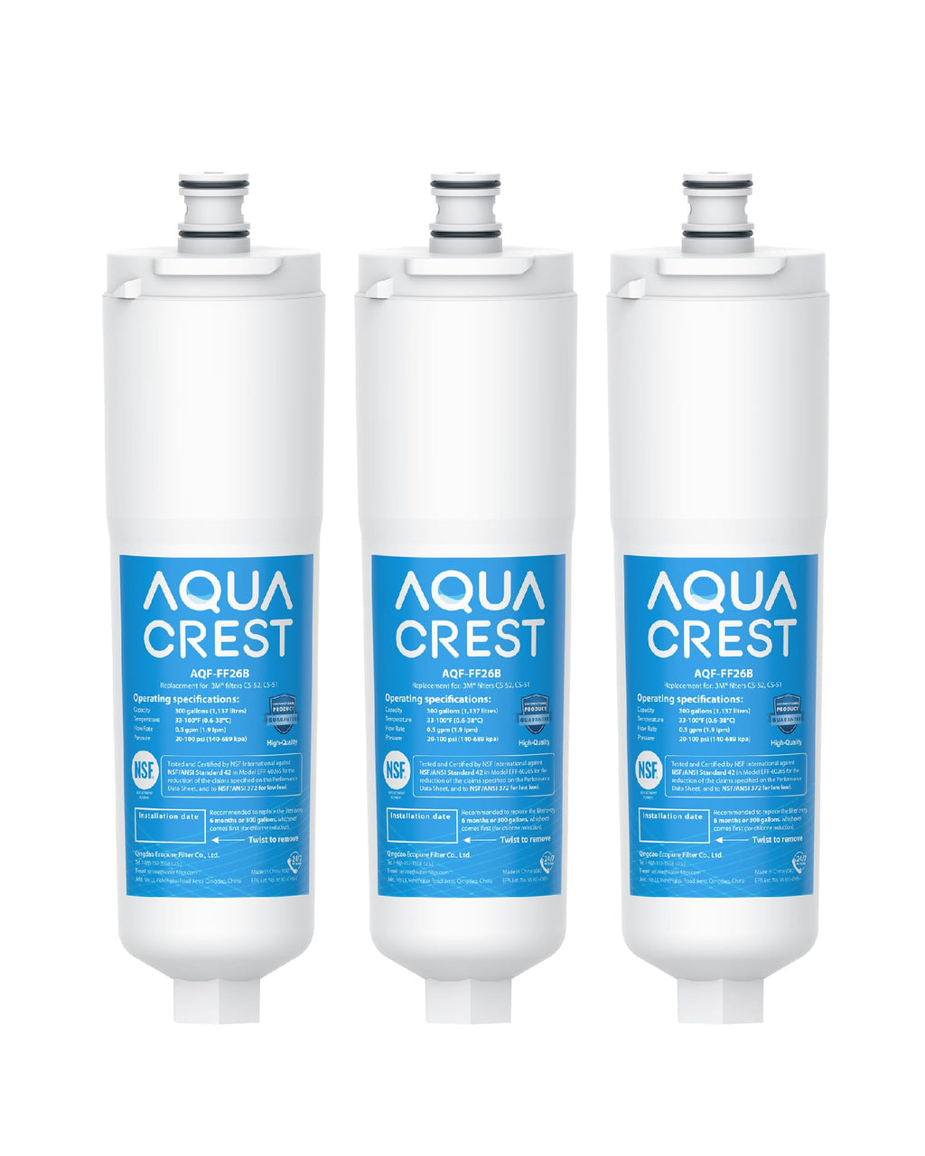 AQUA CREST CS-52 Water Filter, Replacement for Bosch 640565, 3 Pack