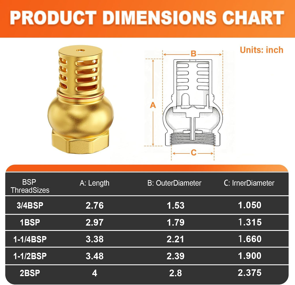 GASHER 2" FBSP Brass Foot Valve, Check Valve with Built-in Strainer
