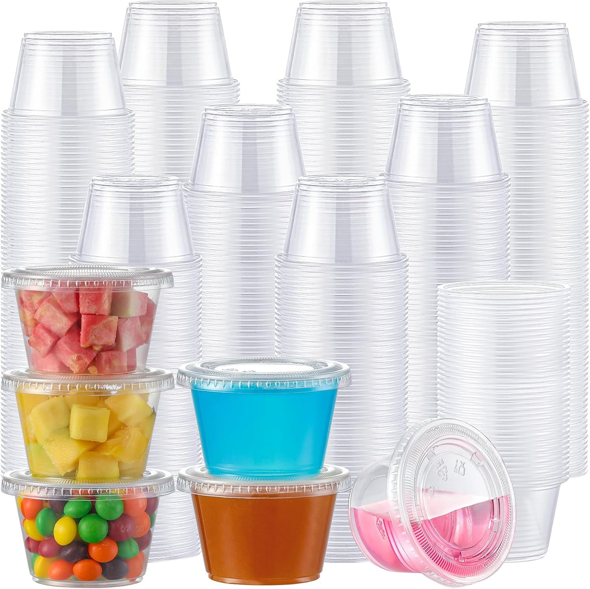 400 Set 5.5 oz Portion Cups, Jello Shot Cups with Lids, Disposable Plastic Condiment Dipping Sauce Cup, Small