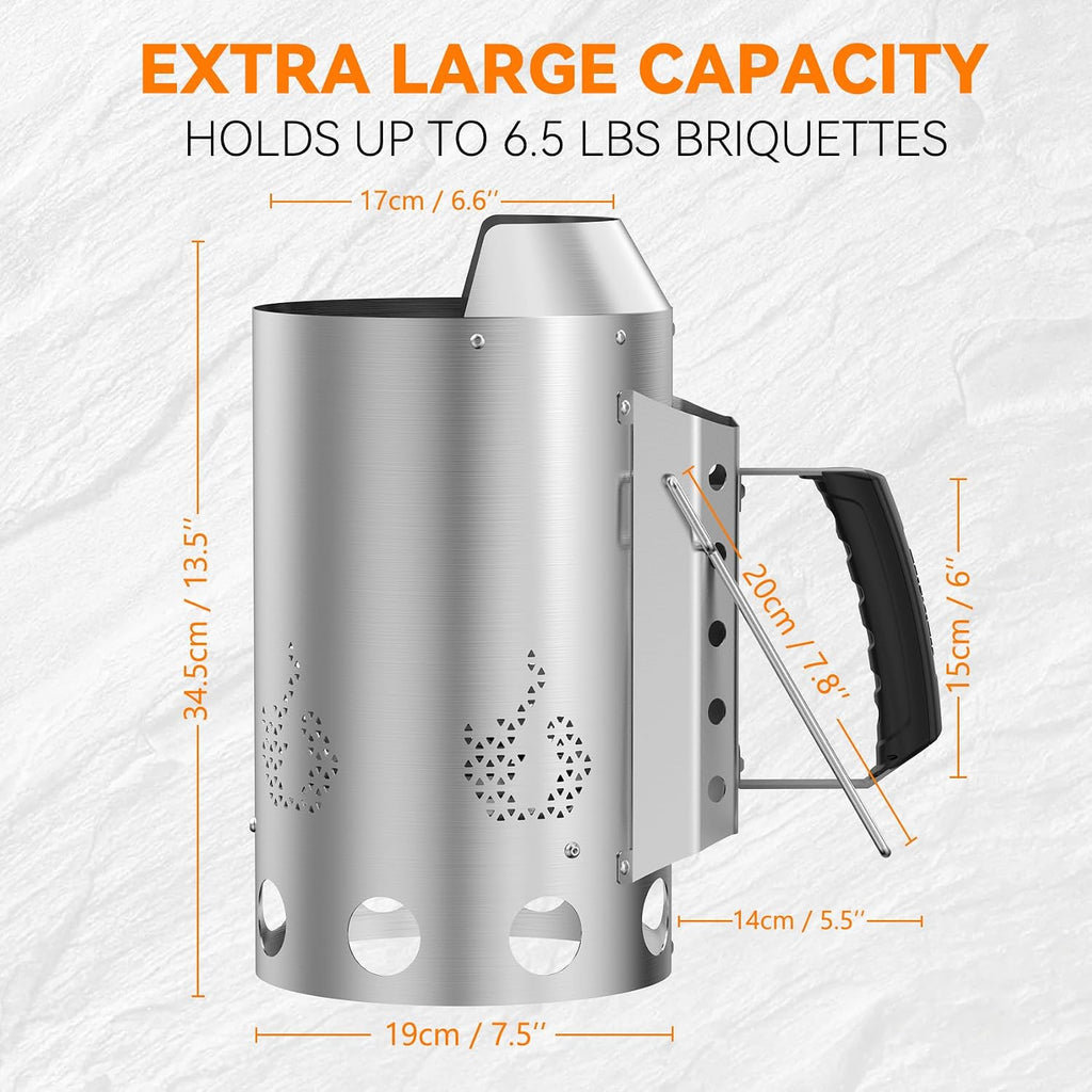 Heavy Duty Deluxe Stainless Steel Charcoal Chimney Starter