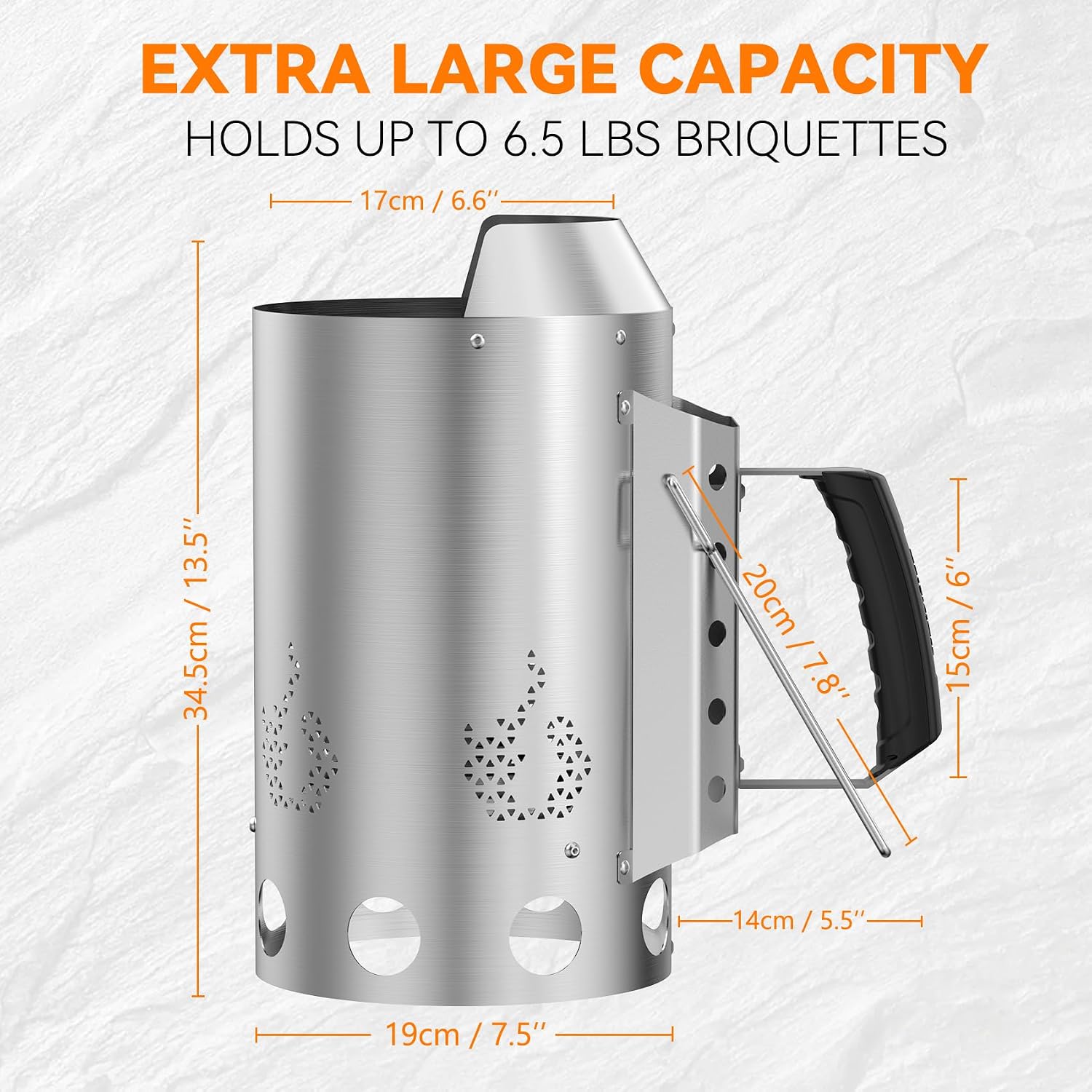 Heavy Duty Deluxe Stainless Steel Charcoal Chimney Starter
