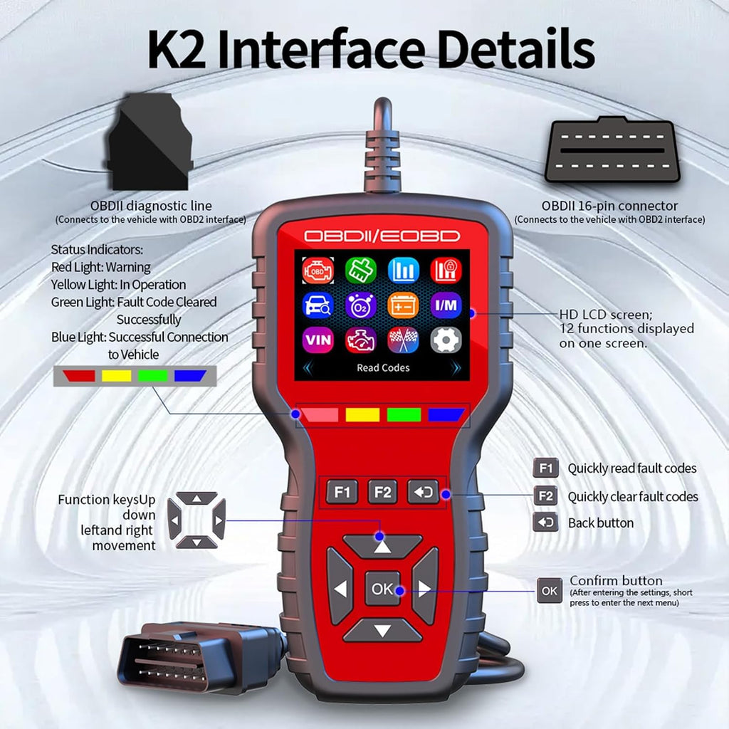 obd2 scanner K2 obd2 scanner diagnostic tool scanner for cars, car code reader with freeze frame, oxygen sensor