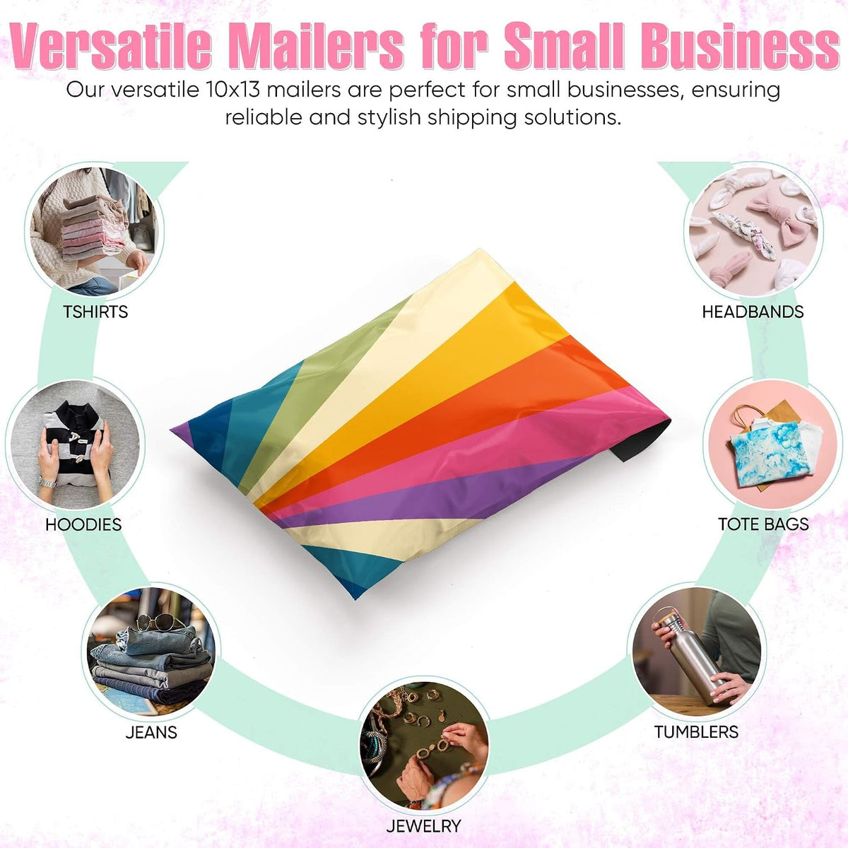 10x13 Poly Mailers, Retro Rainbow Design Shipping Bags,50 Pack
