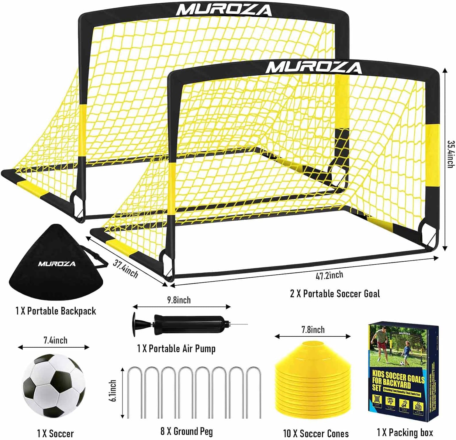 Soccer Goal, Kids Soccer Goals for Backyard Set, Pop Up Soccer Net | 2 Pack Portable Soccer Nets with Soccer Ball