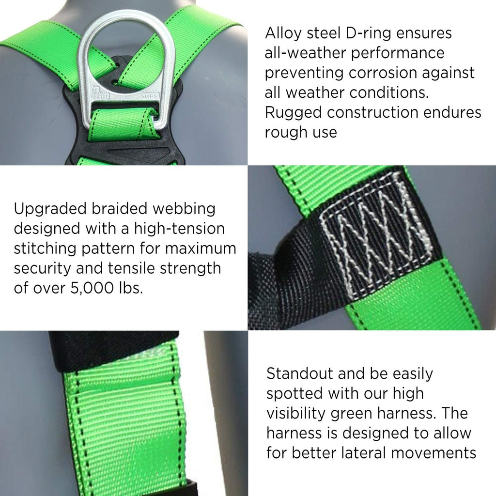Universal Full-Body Fall Protection Safety Harness with Dorsal D-Ring and Mating Buckle Legs | Roofer, Construction