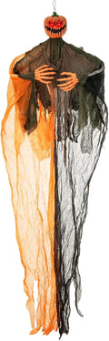 8.2 FT Hanging Pumpkin Ghost, Light-up Scary Prop for Haunted House with Red Glowing Eyes & Bendable Arms, Hanging