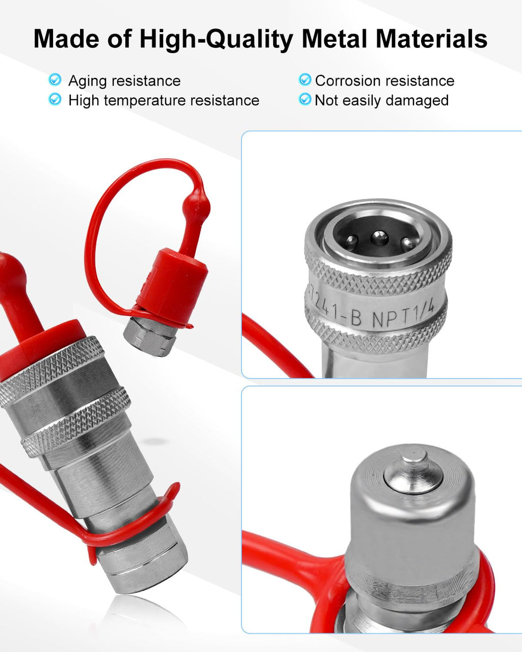 2Sets 1/4" NPT ISO 7241-B with Dust Caps Hydraulic Quick Connect Couplers
