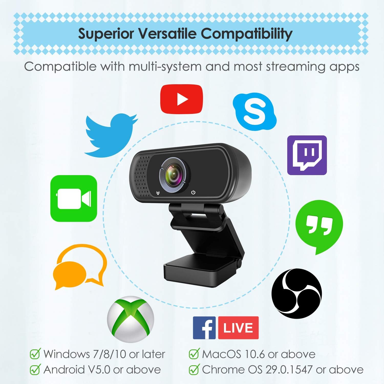 1080P Webcam with Microphone, HD Webcam Web Camera with Tripod Stand, Widescreen USB Computer Camera, Streaming Mic