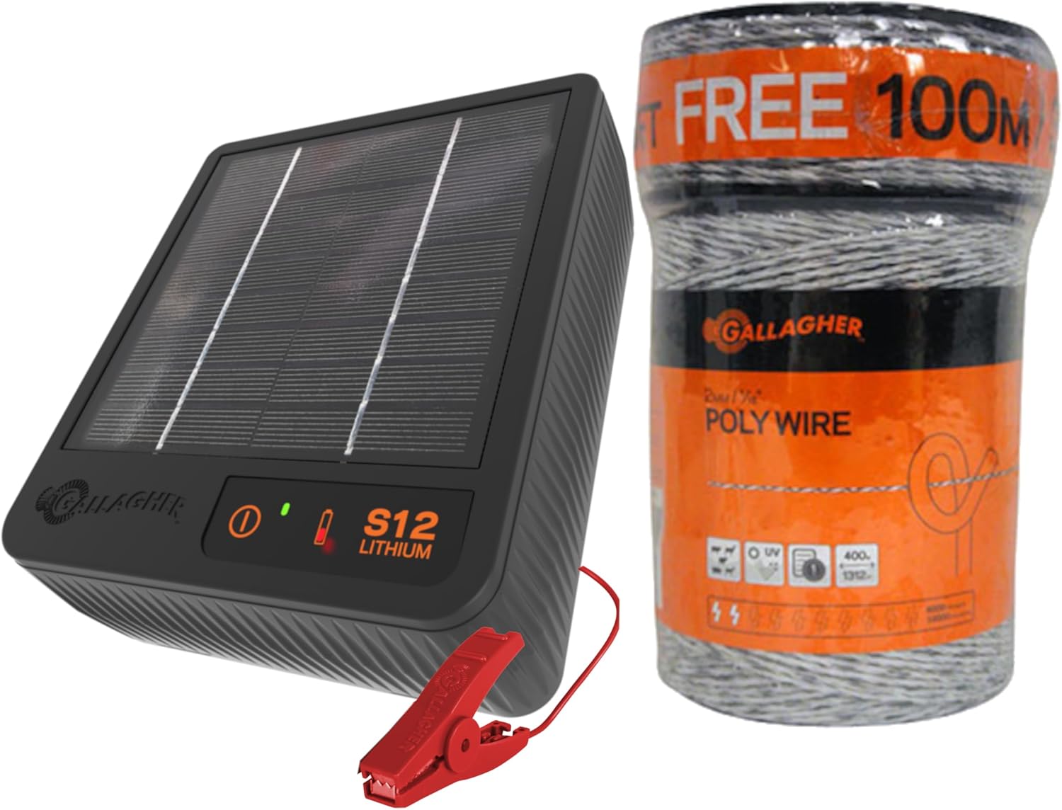 S12 Solar Energizer and 1312' Poly Wire Electric Fence Kit for Livestock, Gardens, Orchards, Pets, and More