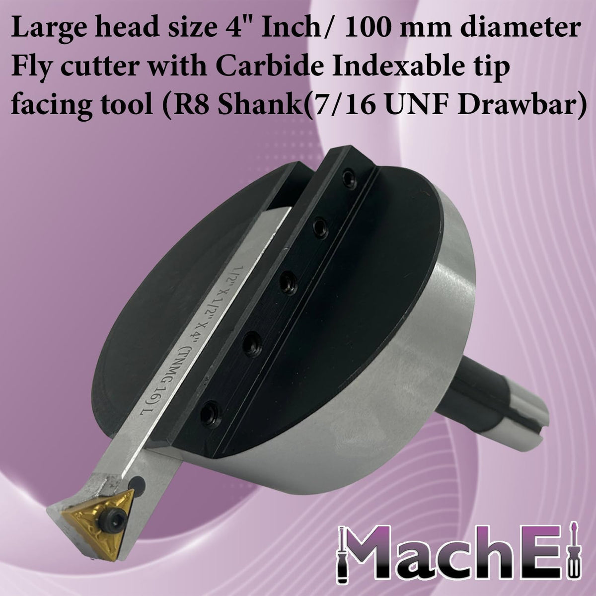MachEl 4" Fly Cutter with Indexable Carbide Insert Tool, R8 Shank