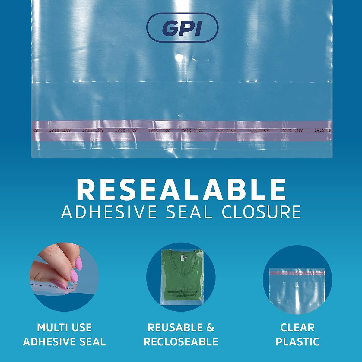 12"x18" Self Seal Poly Bags, 100 Pack, 1.5 Mil, Suffocation Warning